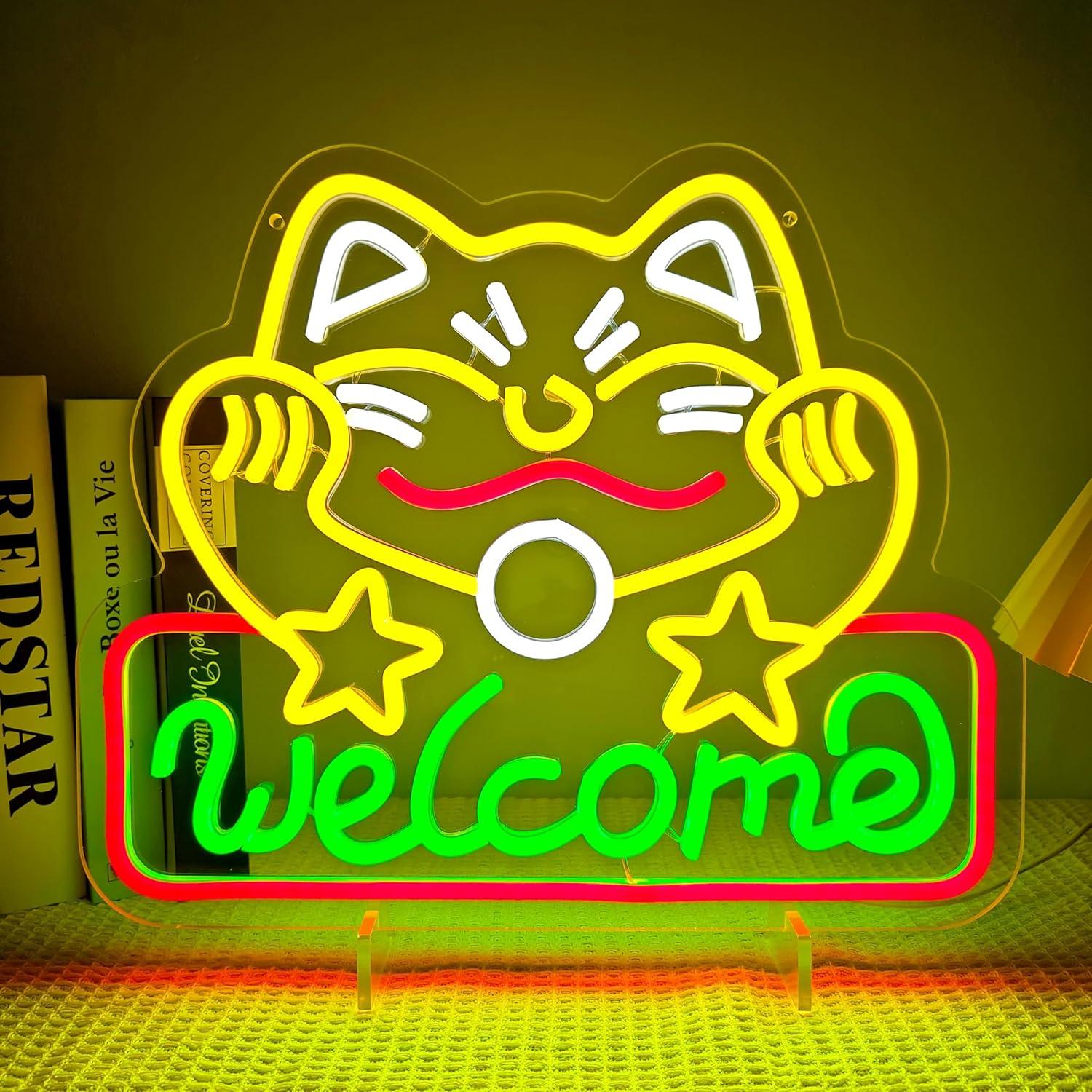Neon Sign Party - Lucky Cat Willkommens-Neonschild USB Dimmbares LED-Licht